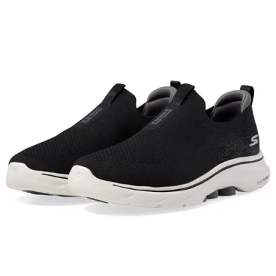Image of Skechers Men&#039;s GO Walk 7 Trainers, Black and Charcoal Textile, 13 UK