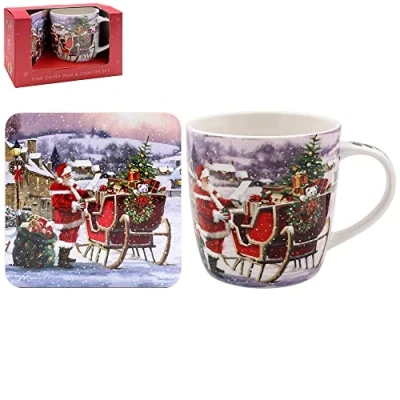 Image of lesser and pavey LP52639 Ceramic Mug &amp; Coaster Santa design Set of 2 Tableware, Multicolor