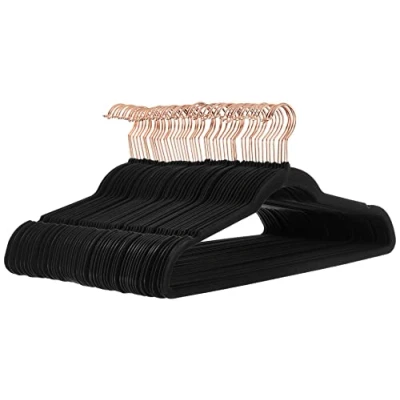 Image of Amazon Basics Velvet Suit Hangers, 50 Pack, Black/Rose Gold