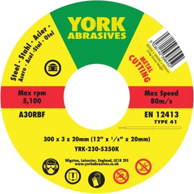 Image of York 300X3X20MM A30 R BF Type 41 Reinforced Cutting Disc