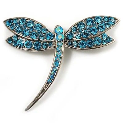Image of Avalaya Classic Azure Diamante Dragonfly Brooch (Silver Tone)