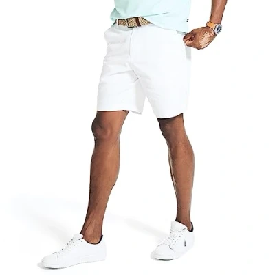Image of Nautica Men&#039;s Classic Fit Flat Front Stretch Solid Chino 8.5&quot; Deck Shorts Casual, Bright White, 42