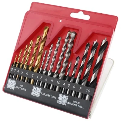 Image of Hi Spec 16pc Compact Multi Steel Drill Bit Box Case Set. HSS Titanium Coated, Brad Points &amp; Masonry Mixed Bits for Metal, Wood, Plastics Brick