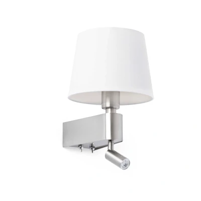 Image of Room 1 Light Indoor Wall Reading Lamp White, Satin Nickel, E27