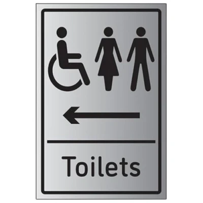 Image of V Safety Mixed Toilets Arrow Left 200mm x 300mm Self Adhesive Aluminium Effect