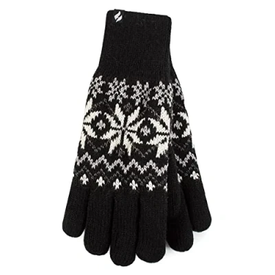 Image of HEAT HOLDERS Ladies Cute Striped Fairisle Warm Knitted Fleece Lined Winter Thermal Gloves
