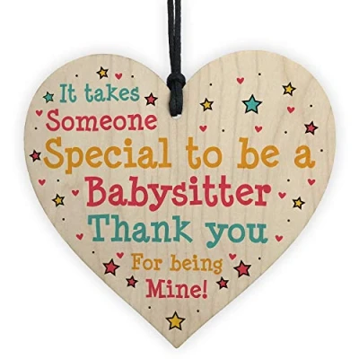 Image of RED OCEAN Babysitter Childminder Thank You Gift Present Wooden Heart Sign Nursery Leaving Baby Gifts