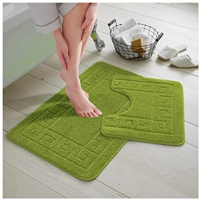 Image of GC GAVENO CAVAILIA Luxury Greek 2 Piece Bath Set, Non Slip Mat, Super Soft Bathroom Accessory Rug Regular, Green