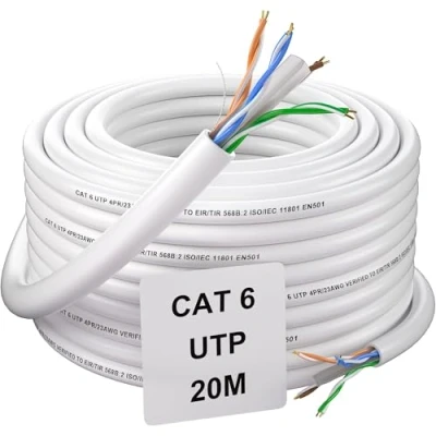 Image of Soibke Ethernet Cable 20m, Extra Long Lan Cat 6 20 Meters Internet High Speed Gigabit Network Bulk UTP 23AWG CCA Installation White Weatherproof RJ45 Patch