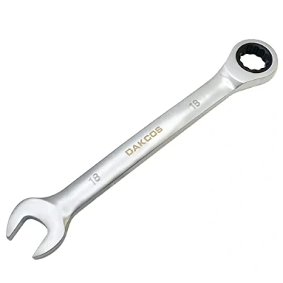 Image of DAKCOS Fixed Head Ratchet Spanner 18mm Ratcheting Combination Wrench Chrome Vanadium Steel