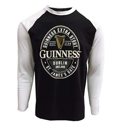Image of Black and White Guinness Long Sleeve T Shirt with Dublin Ireland Label