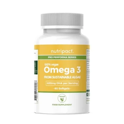 Image of Nutripact Vegan Omega 3 Softgels from Sustainable Algae Oil with Vitamin E 1000mg per Serving High Strength 400mg DHA Supplement 60 Capsules Alternative to Fish