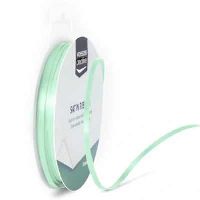 Image of Vaessen Creative Satin Ribbon, Mint, 3mm x 10m, Elegant Shine for Card Making, Scrapbooks, Gift Wrapping and Other Craft Projects, 3 mm