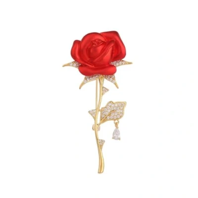 Image of LISADORE Red Rose Floral Brooch Pin Women&#039;s Crystal Pearl Flower Brooches Elegant Enamel Rhinestone Statement Pins Fashion Jewelry Accessories for Women Girl Gift Gold