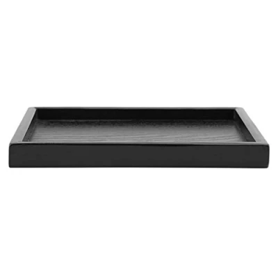 Image of Rectangle Shape Tray Black Solid Wood Tea Coffee Snack Food Meals Multipurpose Serving For Cafe Restaurant Hotel Home Shop(22 * 15cm)