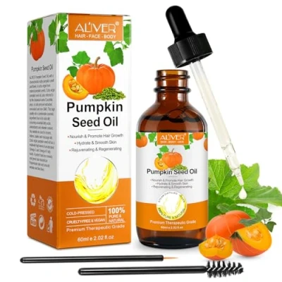Image of Pumpkin Seed Oil for Hair Growth, Organic Oil, 100% Pure Cold Pressed, Help Growth Eyebrows, Eyelashes &amp; Dry Damaged Hair, Moisturizing Scalp,Face, Nails, Body, Skin, 1 Pack