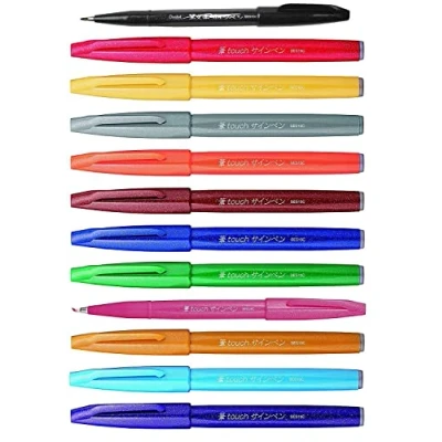 Image of Pentel Brush Sign Pen SES15C Nib Fibre Tip Pack of 12 Colours