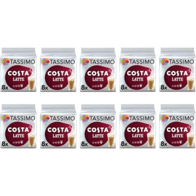 Image of Tassimo Costa Latte Coffee Pods 16 discs, 8 servings (Pack of 10, Total 160 80 Drinks)