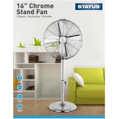 Image of Status 16&quot; Chrome Pedestal Stand Fan