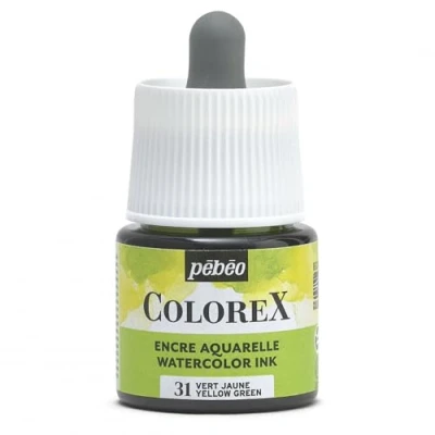 Image of Pébéo Colorex Ink 45 ml Yellow Green Watercolour Pebeo Velvety Rendering Multi Tool Drawing for All Media