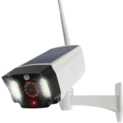 Image of JUSTOP Dummy CCTV Camera, Solar Powered, LED Security Flood Lights With PIR Motion Sensor, Waterproof Outdoor Use White