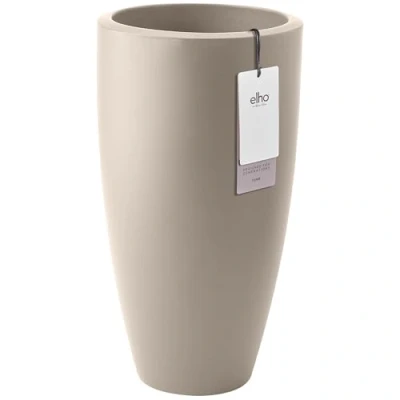 Image of elho June Round High 30 Plant Pot for Indoor &amp; Outdoor 100% Recycled Plastic Ø 29.5 x H 52.5 cm Beige/Balanced Beige