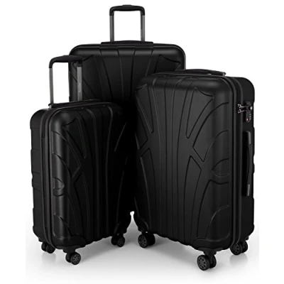 Image of Suitline Set of 3 Hardshell suitcases, Travel Trolley, Rigid luggages, TSA, (55 cm, 66 76 cm), 100% ABS, mat, Black