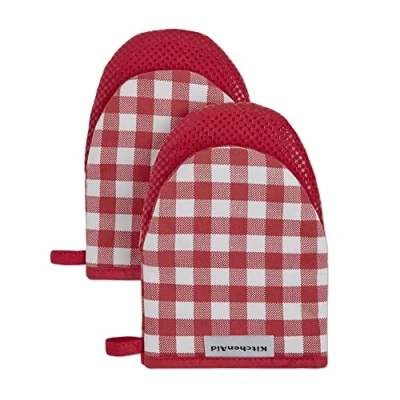 Image of KitchenAid Kitchen Aid Gingham Mini Oven Mitt Set, 5.5&quot;x8&quot;, Passion Red