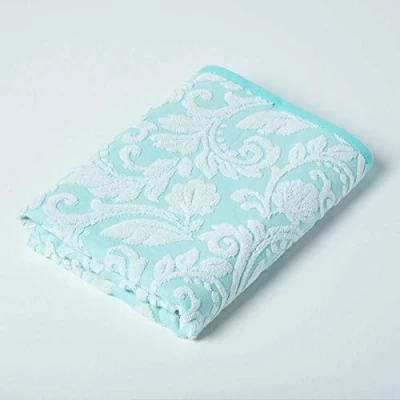 Image of HOMESCAPES Luxury Turquoise Bath Towel 100% Turkish Cotton Patterned Large Super Soft &amp; Absorbent Extra Thick 600GSM Ringspun Aqua For Bathroom with Damask Pattern