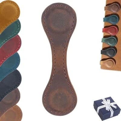 Image of Qosneoun Personalized Magnetic Leather Bookmark, TimelessMark Bookmark Magnetic, 2024 New Vintage Book Clip (Coffee)