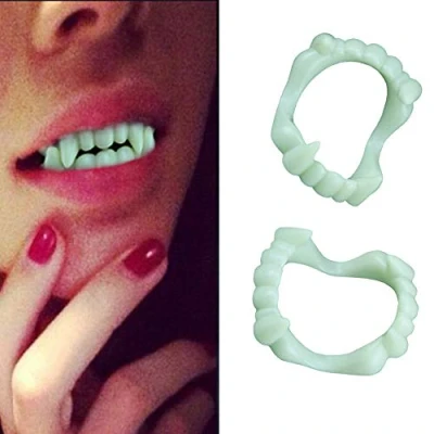 Image of GULEHAY Halloween Vampire Teeth Glow In The Dark One Size Fits Adults Children for Party,Fancy Dress