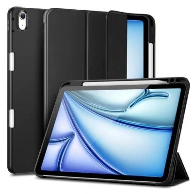 Image of ESR iPad Case with Pencil Holder for Air 11 Inch (2024) M2, 6th Generation/Air 5th Generation 2022/Air 4th 2020, Soft Flexible Case, Rebound Series Black