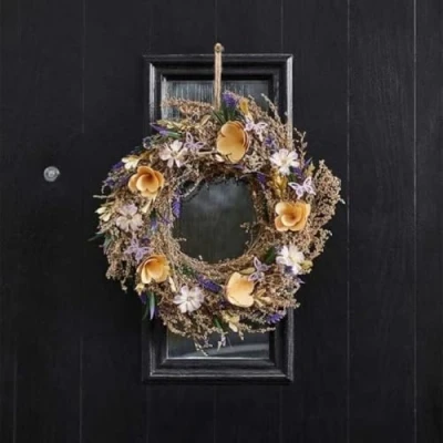 Image of Garden Mile Floral Artificial Foliage &amp; Flower Ornamental Door Wreath Wall Hanging Fence Decoration Outdoor Indoor Waterproof Faux Flowers Ornament UV Resistant (Viola Whirl)
