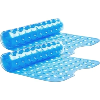 Image of Oxford Homeware Shower Bath Mat Non Slip Anti Mould Blue 70x38 cm 2 Pack for Bathtub and Bathroom with Drain Holes Strong Suction Cups Machine Washable Mats