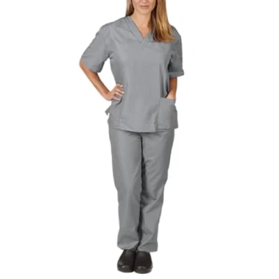 Image of Sky Mens and Womens Hospital Doctors Scrub Trousers Top Set, Medical Doctor Uniform, Lightweight Fabric Work Wear, Grey, 2XL