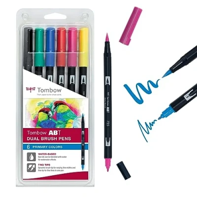 Image of Tombow ABT Dual Brush Pen Primary Colours (Pack of 6)