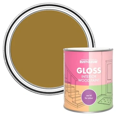 Image of Rust Oleum Yellow Interior Wood Paint in Gloss Finish Wet Harvest 750ml