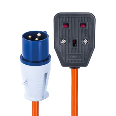 Image of Status 16A Site Plug to 1 Way UK Socket, 20cm Adapter Cable Perfect for Camping Caravan, Motorhome, Campervan, IP44, Weatherproof, 16APTUK1SCK1PK10