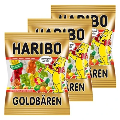 Image of HARIBO Gold Bears Mini Pack of 3 Rubber Toy Bear Wine Gum, Fruit, Bag in