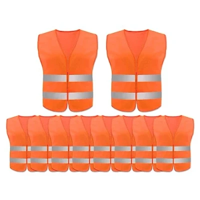Image of Anlising 10PCS High Visibility Safety Vests,Hi Vis Vests with 2 Reflective Stripes,Night Workwear Vest,Reflective Jackets Waistcoat,for Running,Biking,Surveyor and Traffic Work