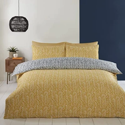 Image of RAPPORT HOME Helston Bedding Duvet Cover Set with Pillowcase Single Ochre