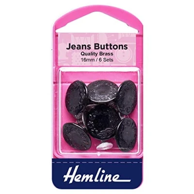 Image of Hemline Jeans Buttons: Black: 16mm: 6 Sets