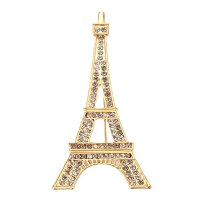 Image of Paris Eiffel Tower Rhines Crystal Pin Brooch Necklace Pendant Jewelry (Gold)