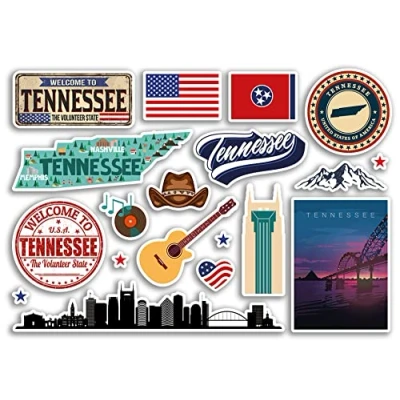 Image of A5 Sticker Sheet Tennessee Landmarks Vinyl Stickers America States USA American Airport Stamps Skyline Flag Map Travel Holiday Scrapbooking City Luggage #79172
