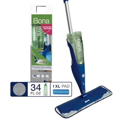 Image of Bona Premium Spray Mop Kit for Hard Surface Floors, Floor Mops Cleaning Incl. 1x Cleaner Liquid Cartridge 850ml and Microfibre Pads