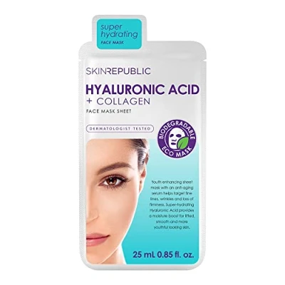 Image of skin Republic Hyaluronic Acid &amp; Collagen Hydrating Face Mask Helps With Fine Lines And Wrinkles For Long Lasting Hydration Younger Looking (Pack of 1)