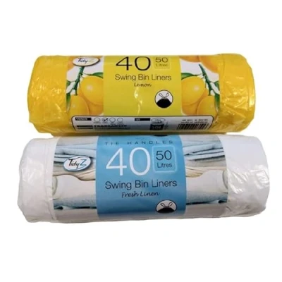 Image of Scented Swing Bin Liners 80 Tie Handle 50L Bags Lemon &amp; Fresh Linen Fragrance