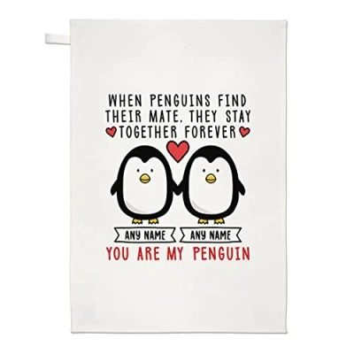 Image of Personalised You are My Penguin Names Tea Towel Dish Cloth