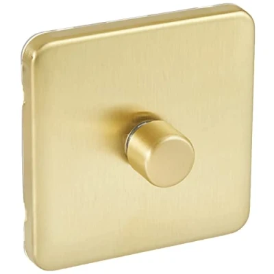 Image of Schneider Electric Lisse Screwless Deco Single Universal 2 Way Dimmer Light Switch, 400W/VA, GGBL6012CSBS, Satin Brass