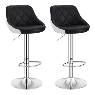 Image of WOLTU Bar Stools Khaki+White Chairs Breakfast Dining for Kitchen Island Counter Set of 2 pcs Leatherette Exterior, Adjustable Swivel Gas Lift, Steel Footrest &amp; Base
